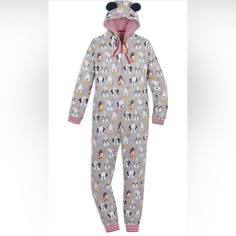 Disney Mickey Mouse Friends Holiday treats One-Piece Pajama hood ears adult XXL